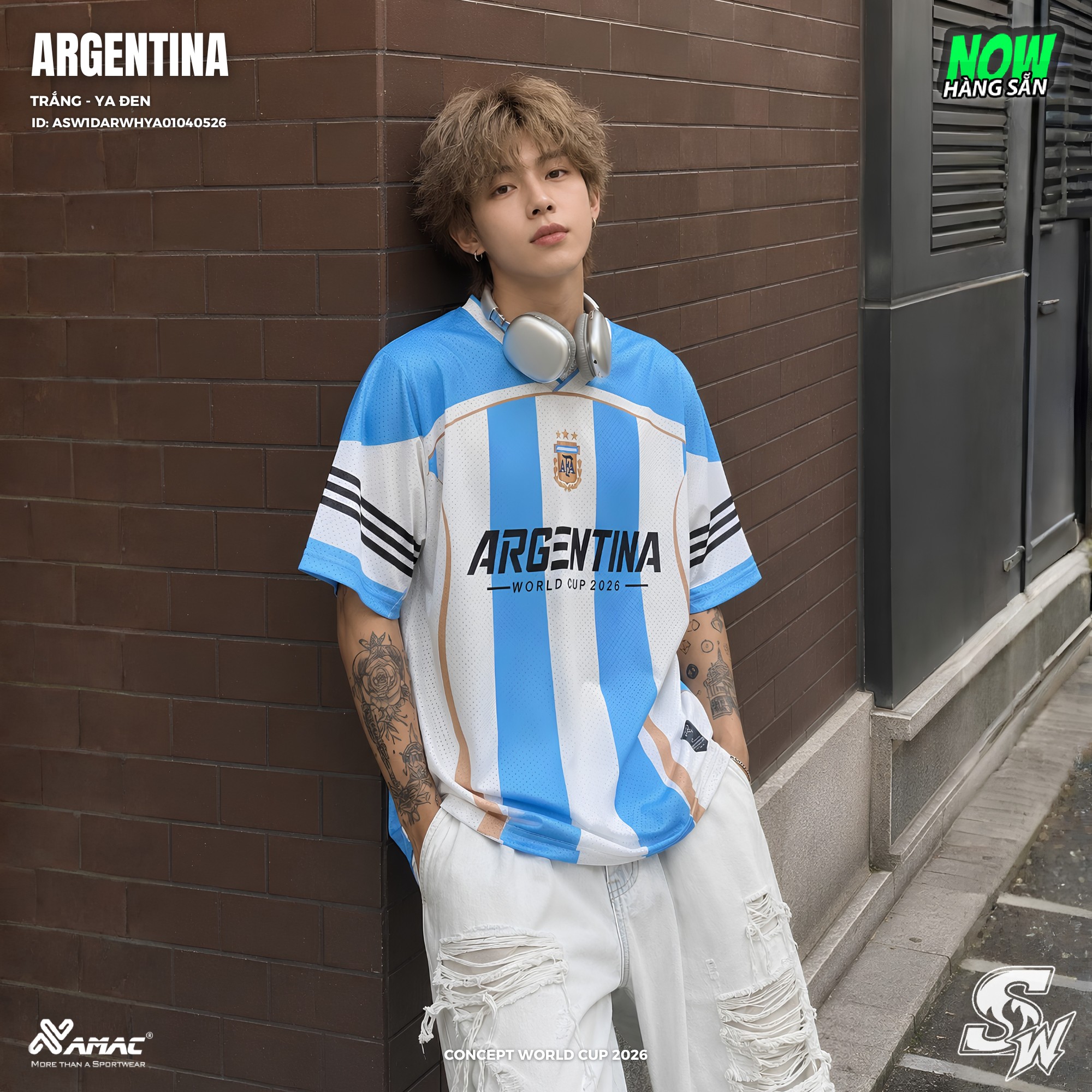 áo jersey Argentina form oversize phối đồ Y2K